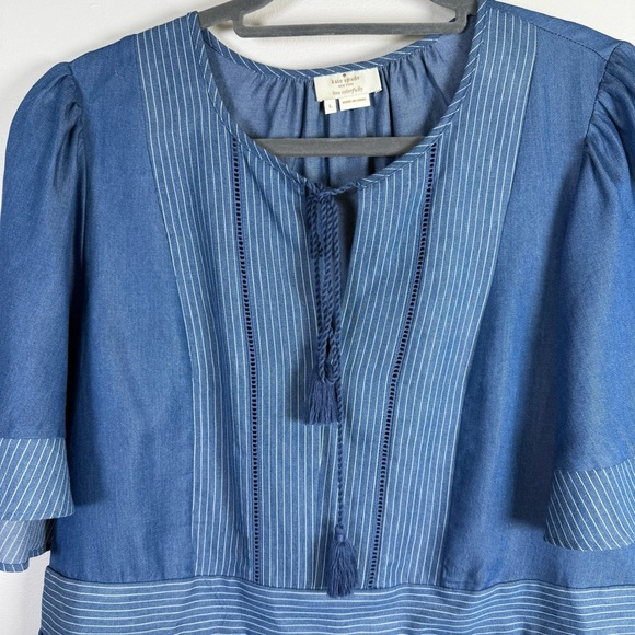 Kate Spade Chambray Short Flutter Sleeve Pheasant Top Size Large Tassel - Picture 2 of 6